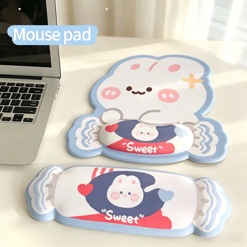 原创奶糖兔子鼠标垫键盘托硅胶办公护腕垫加厚舒适腕托护手防滑垫