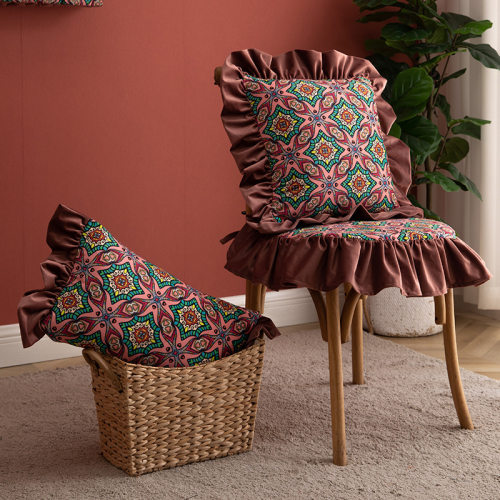 红色几何民族风长条沙发枕套