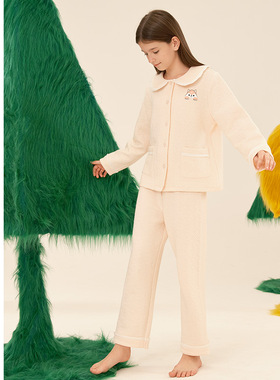 舒雅童装儿童新品女童棉莫代尔柔软亲肤透气印花睡衣家居服套装
