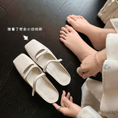 平底凉鞋 女夏外穿配裙凉拖 包头半拖银色单鞋 法式 玛丽珍晚风小皮鞋