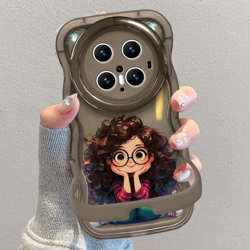 卷发眼镜女孩隐形双支架手机壳