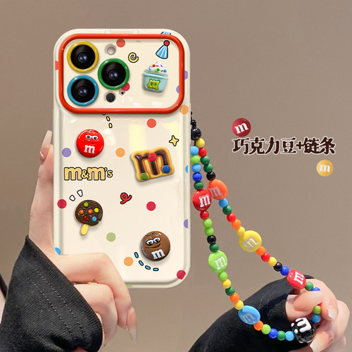 适用苹果16promax手机壳新女款iPhone15/14保护套13/12mini波点m豆链条11大视窗8/7plus软硅胶xs/xr翻盖镜子