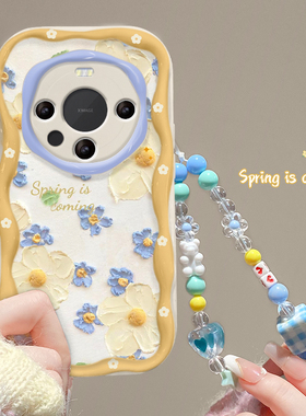 适用华为mate60手机壳pura70pro新女款p50/30奶油纹荣耀200/100硅胶90满屏油画花朵80链条nova12防摔11保护套