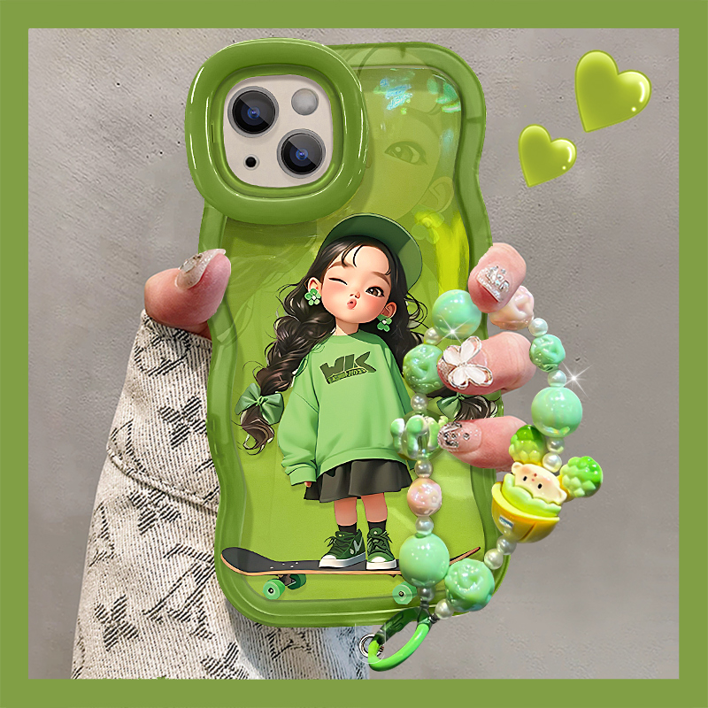 适用全型号绿衣滑板女孩手机壳
