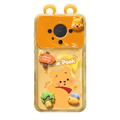 适用华为mate60pro手机壳pura70新女款荣耀200/100维尼小熊公仔挂绳p50翻盖镜子nova12/11软硅胶90/80保护套