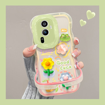 适用opporeno15pro手机壳新女款reno13/12高级防摔11/10青蛙花公仔隐形双支架Findx9pro软硅胶8/7全包保护套