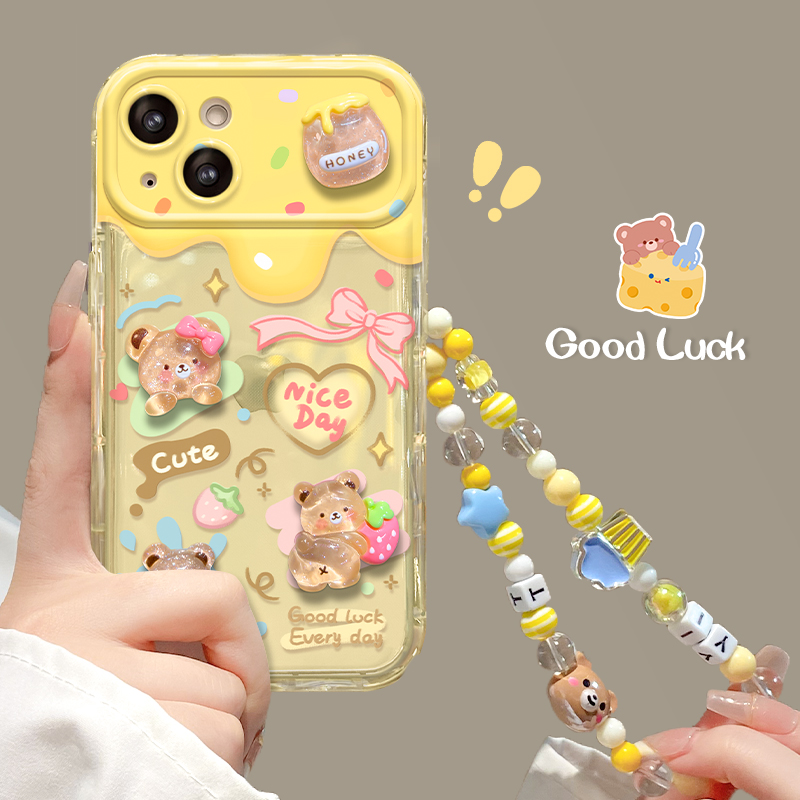 适用苹果15手机壳新女款iPhone16promax/14创意13/12mini爱心小熊11公仔xr/xs翻盖镜子8/7plus防摔透明保护套