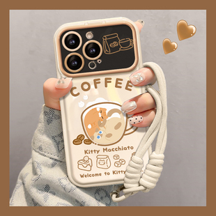 适用华为mate60pro手机壳新女款pura70ultra大视窗p50翻盖镜子荣耀200咖啡杯猫挂绳magic7软nova13硅胶保护套