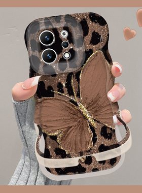 适用opporeno14pro手机壳新女款reno13/12高级防摔11/10豹纹蝴蝶透明隐形双支架Findx8pro硅胶7/6全包保护套