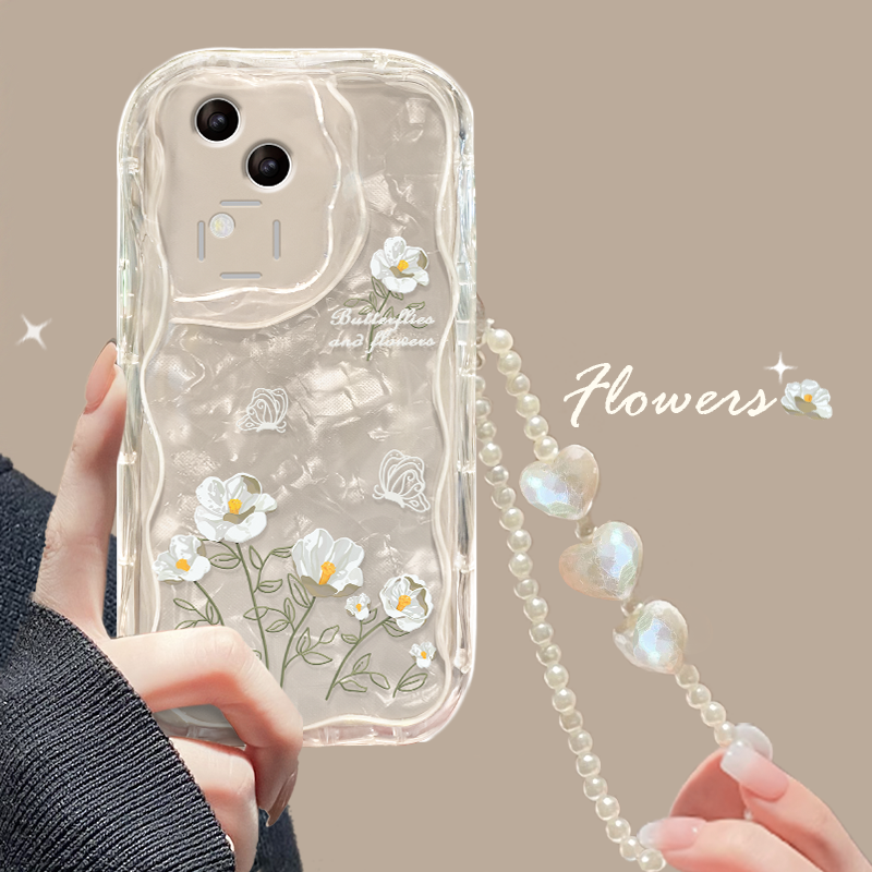 适用vivos18手机壳新女款x100/90Pro透明s19奶油纹s17/16线条碎花链条x80/50软硅胶y77防摔iqoo12/neo8保护套