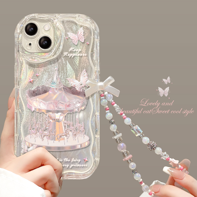 适用苹果15手机壳新女款iPhone14promax/13奶油纹11/12mini旋转木马羽纱卡xs/xr软硅胶防摔8/7plus透明保护套