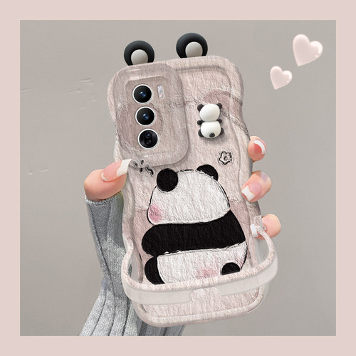 肌理画熊猫公仔适用oppo手机壳