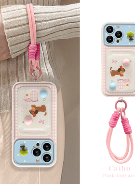 适用苹果17promax手机壳16新女款iPhone15/14保护套11/12mini小狗13卡包挂绳xr大视窗8/7plus硅胶xs翻盖镜子