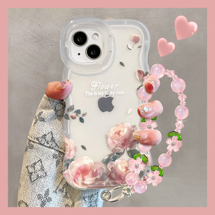 适用OPPOReno15Pro手机壳14新女款玫瑰花13/12简约10/9隐形双支架7/6透明软硅胶a6gt/a5波浪边全包防摔保护套