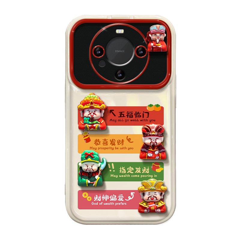 适用华为mate60pro+手机壳pura70新女款荣耀100/90大视窗p50翻盖镜子80五福临门公仔nova12/11防摔硅胶保护套