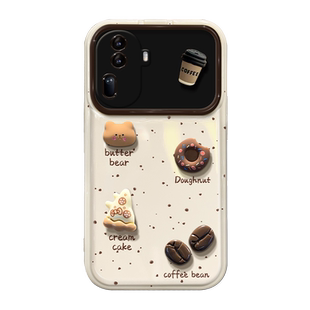 适用opporeno14pro手机壳reno12/10新女款reno13/8pro+大视窗翻盖镜子reno6咖啡公仔挂绳findx5/3防摔保护套