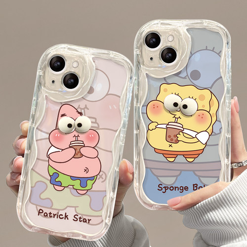 新品上市，奶油纹喝奶茶海绵派大星手机壳