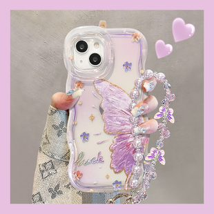 适用OPPOReno15Pro手机壳14新女款油画蝴蝶13/12小众风10/9隐形双支架7/6透明软硅胶a6gt/a5波浪边全包防摔套