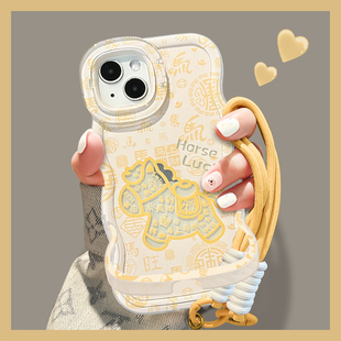 适用OPPOReno15Pro手机壳2026本命年新女款14马纹满印13/12软硅胶10/9隐形双支架7/6波浪边全包防摔a6gt/a5套