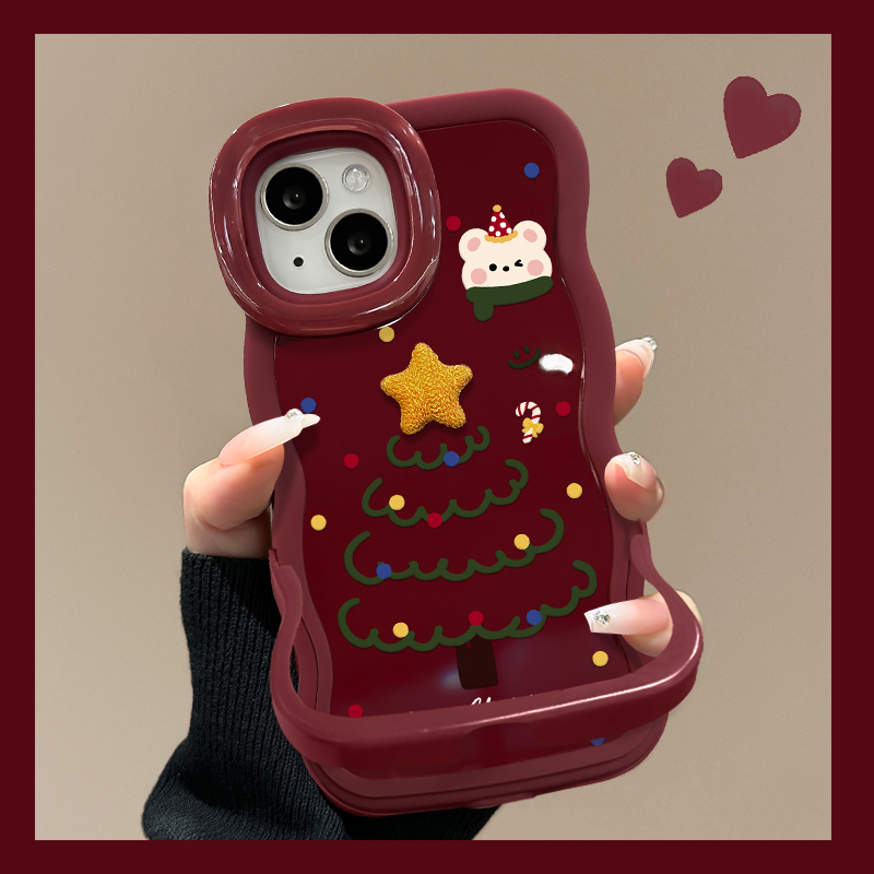 适用苹果线条圣诞树双支架手机壳