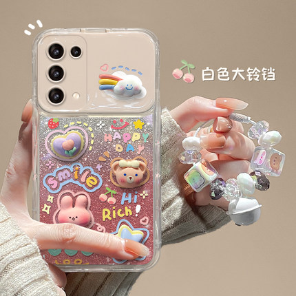 适用opporeno10手机壳reno12/11新女款reno8/9pro+卡通小熊公仔reno7/6翻盖镜子网红findx5/3小众保护套防摔