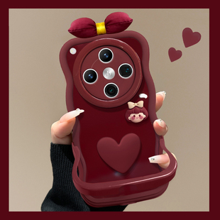 适用于OPPOfindx9Pro手机壳新女款酒红色2026本命马年爱心女孩x8ultra全包防摔隐形双支架波浪边软硅胶保护套