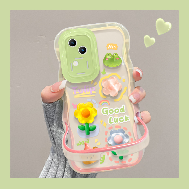 适用vivos18手机壳19pro新女款x100软硅胶x90/70波浪边s17/16青蛙花花公仔隐形双支架s12/10防摔x60/50保护套