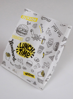 包邮lunch time防油纸袋 薯条鸡米花袋 汉堡鸡排炸鸡外卖打包袋子