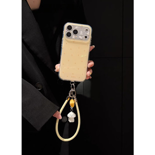 斜挎适用苹果17promax手机壳韩风ins简约淡黄波点西高地iphone16pro新款16女款17pro挂绳清新15pro软保护套