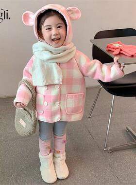 柠里女童外套秋冬款加绒甜美上衣宝宝冬装加厚保暖外出服冬季衣服