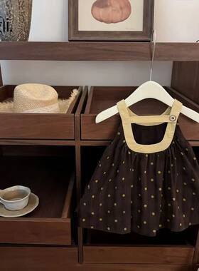 柠里女童连衣裙夏装新款宝宝洋气波点娃娃裙小女孩无袖吊带公主裙