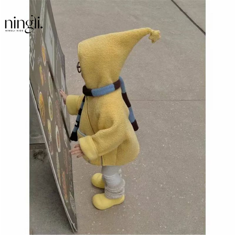 柠里爆火星星人男女同款外套冬装新款洋气儿童精灵帽保暖加厚棉服