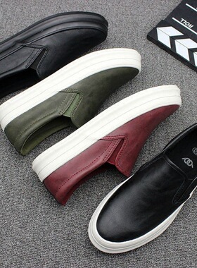 2024新款男鞋一脚蹬休闲皮鞋百搭潮流套脚厚底板鞋男士单鞋乐福鞋