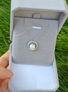 天然珍珠珍珠圆圈项链女小众设计袁泉小姨同款闪亮镶钻吊坠锁骨链