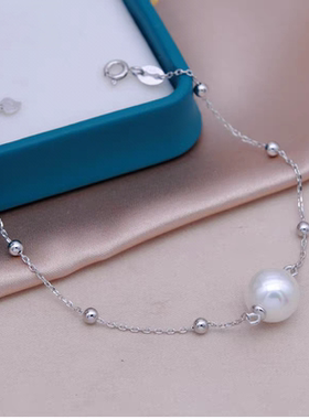 天然淡水珍珠手链，纯银手链，正圆强光无瑕