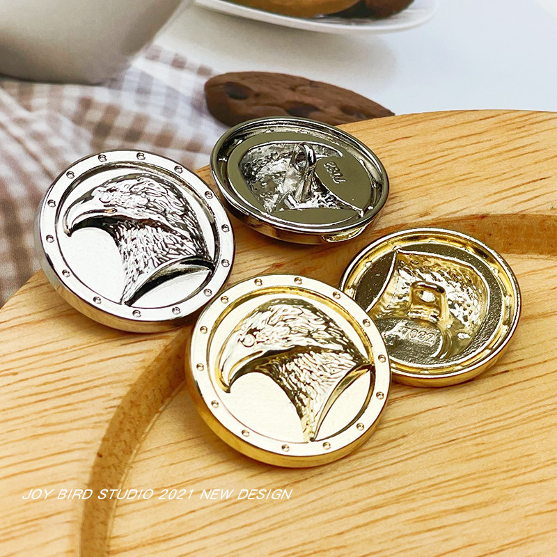 복고풍 금속 단추 입체 구호 독수리 머리 청동 둥근 단추 다용도 탑 남성 및 여성 정장 코트 단추