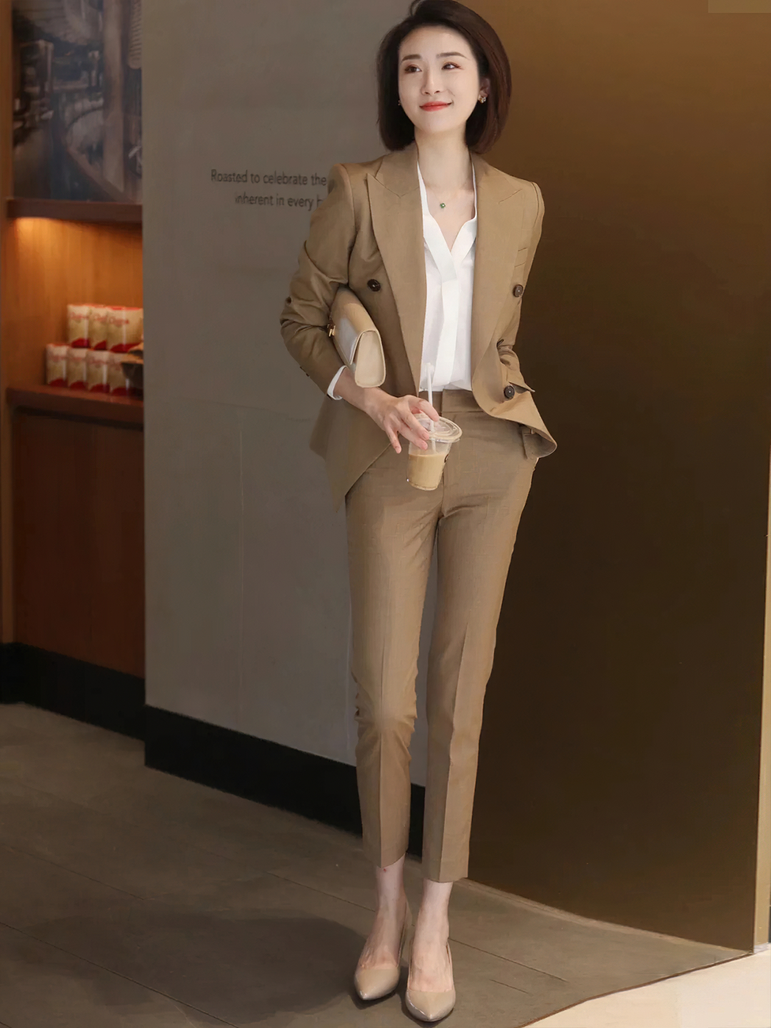 卡其职业西装套装女高级感春秋新款时尚百搭气质女神范小个子西服