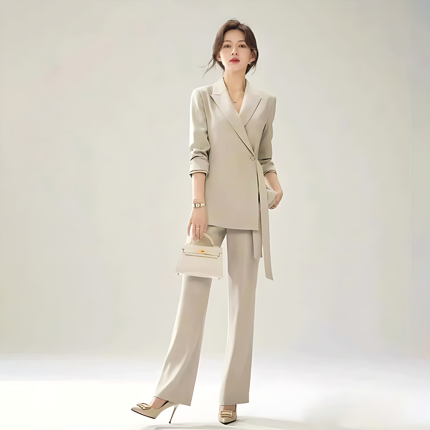 高级感通勤正装职业主持人西装套装高端女装2025新款西服微喇裤春