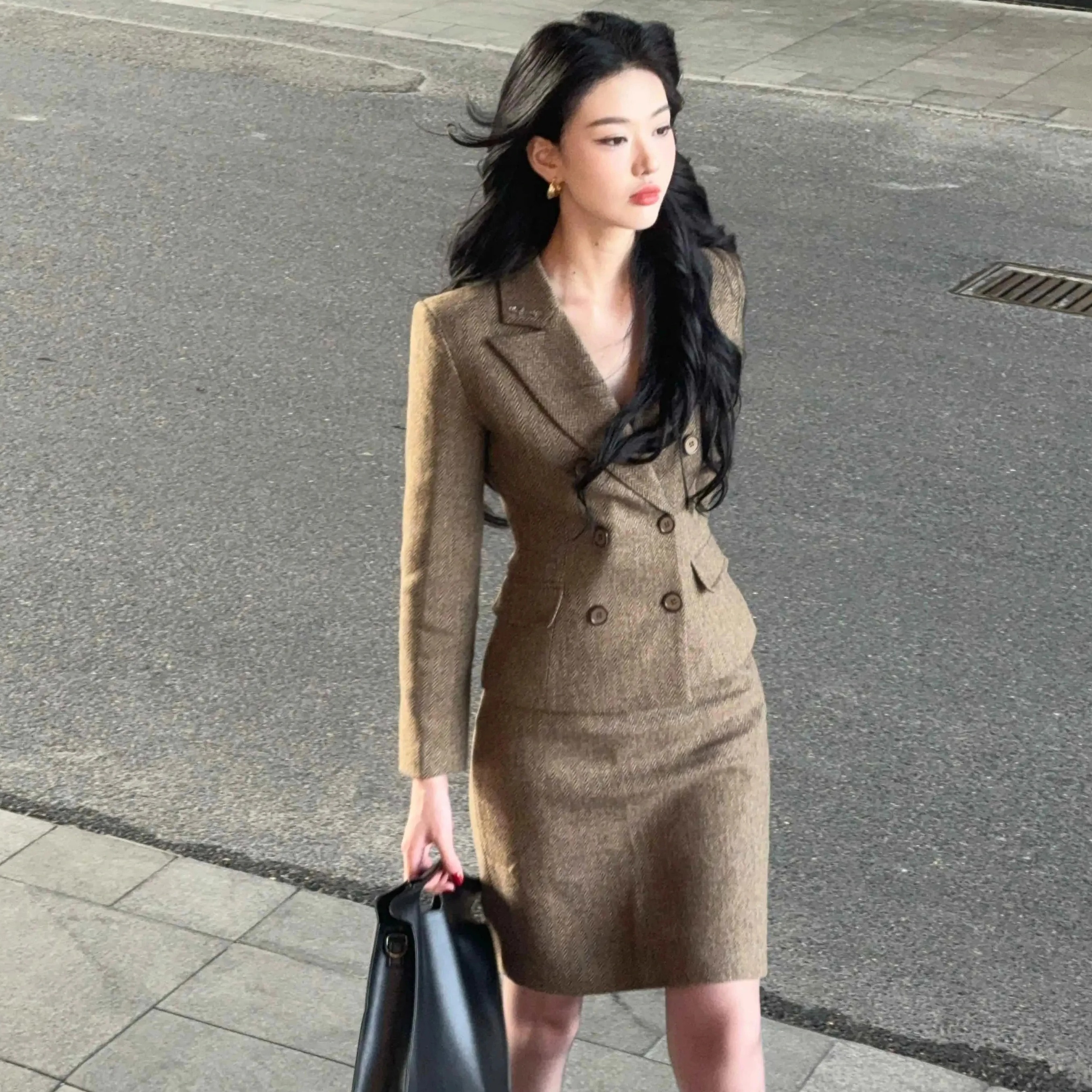 西装套装裙两件套气质韩版高级感秋冬穿搭时尚名媛小香风西服半裙