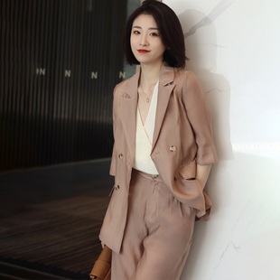 高端职业通勤女装套装夏天欧根纱时尚韩版西装两件套工装气质新款