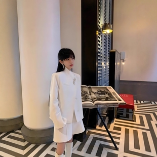 立领西装 女装 短裤 女2026春夏新款 高级感轻奢两件套 套装 白色新中式