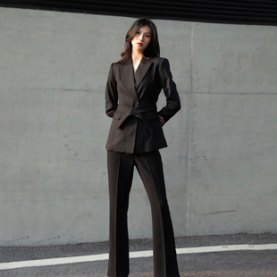 ol通勤女士黑色赫本风西装两件套装高级感文秘职业装2025新款正装