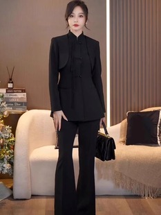 主持人黑色新中式国风西装套装女高级感干练气质西服两件套职业装