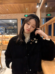 高端奢华黑色小香风丝绒羽绒服短款小众冬季外套女高级感面包棉服