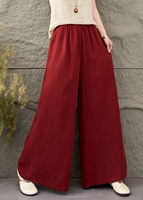 Summer thin, artistic style cotton and linen wide-leg pants, women's stretched-waist floor-length pants, fashionable and versatile solid color comfortable casual pants thumbnail 4