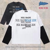 直喷短宽boxy长袖 notsexx「撞色字母」基础款 进口数码 t恤男假两件