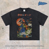 美式 t恤男 直喷重磅纯棉短宽boxy长袖 短袖 浮世绘 进口数码