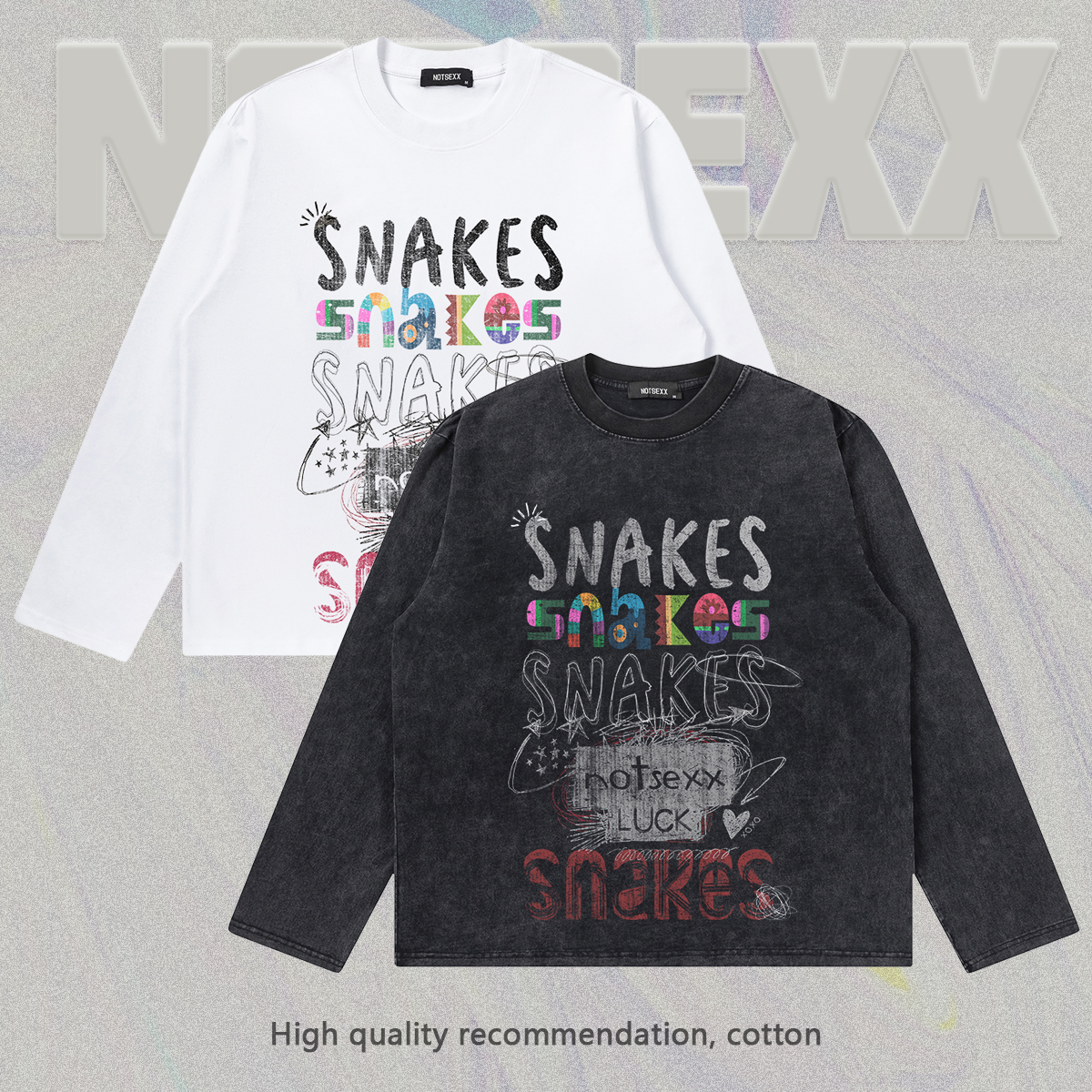 Notsexx「snake涂鸦跨年款」数码直喷260g美式boxy短宽t恤长袖