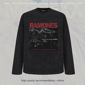 长袖 Notsexx「雷蒙斯乐队」水洗做旧圆领直喷260g男boxy t恤美式