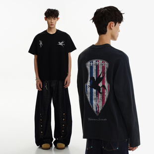 男美式 notsexx t恤长袖 直喷水洗正肩短宽boxy短袖 26ss 独角天马